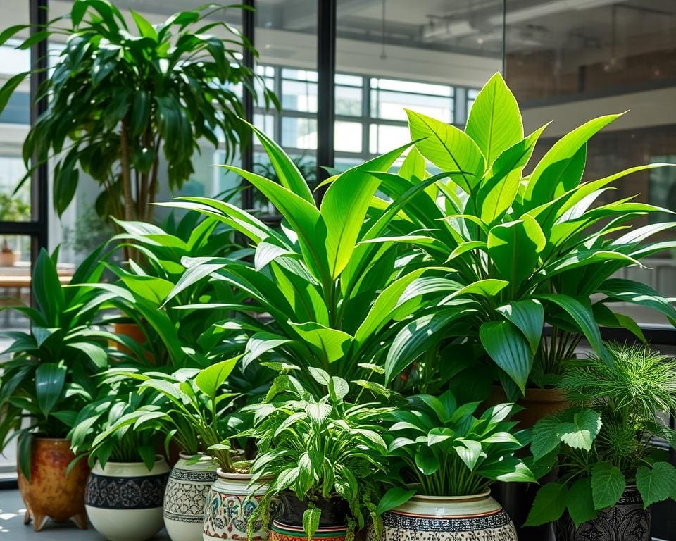 Groene planten in bloempotten