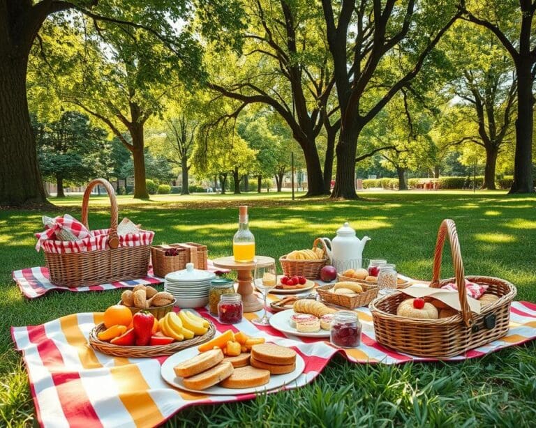 Parkpicknick met vrienden en zomerse lekkernijen